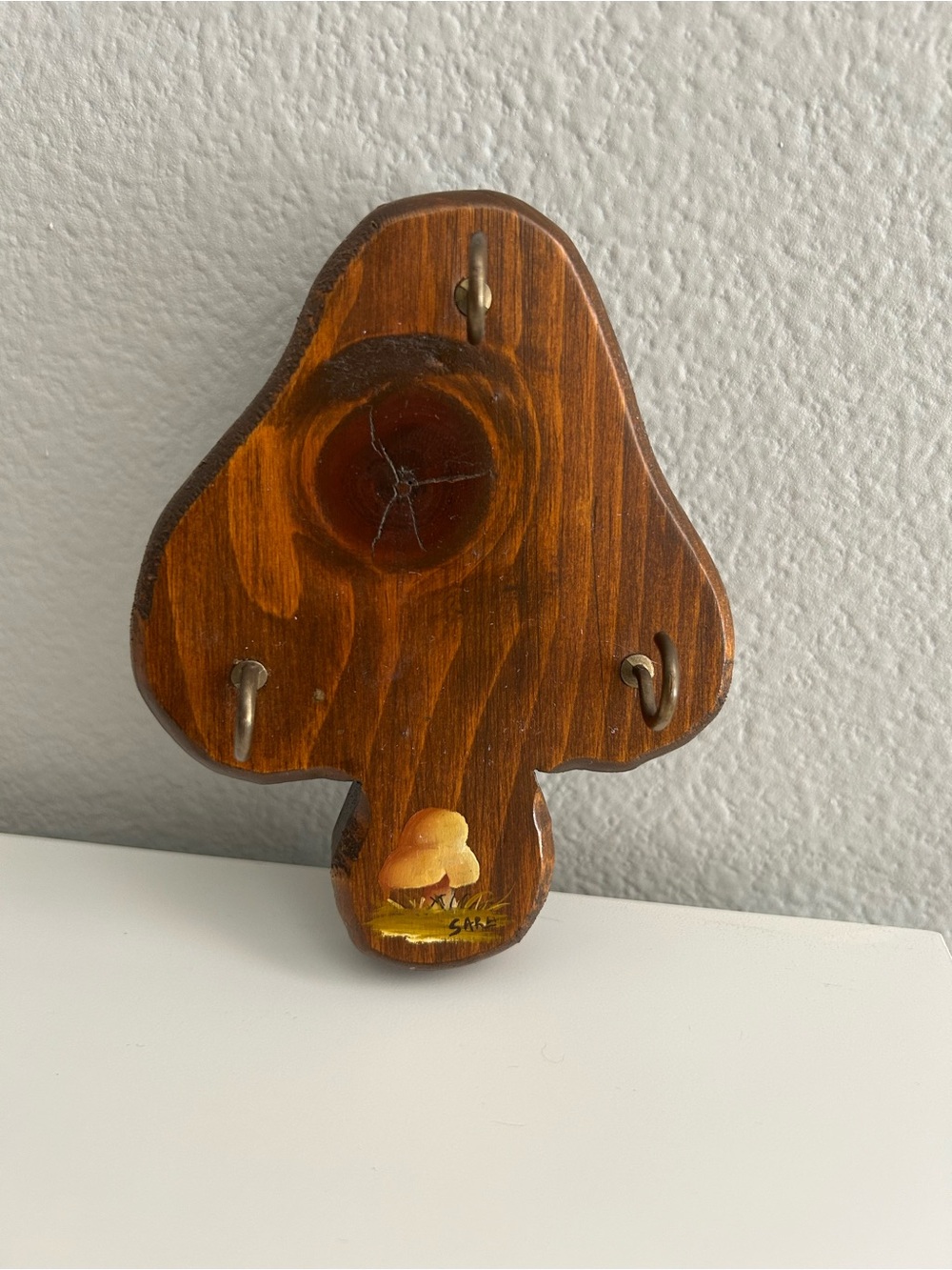 Vintage mushroom shaped wooden wall key holder